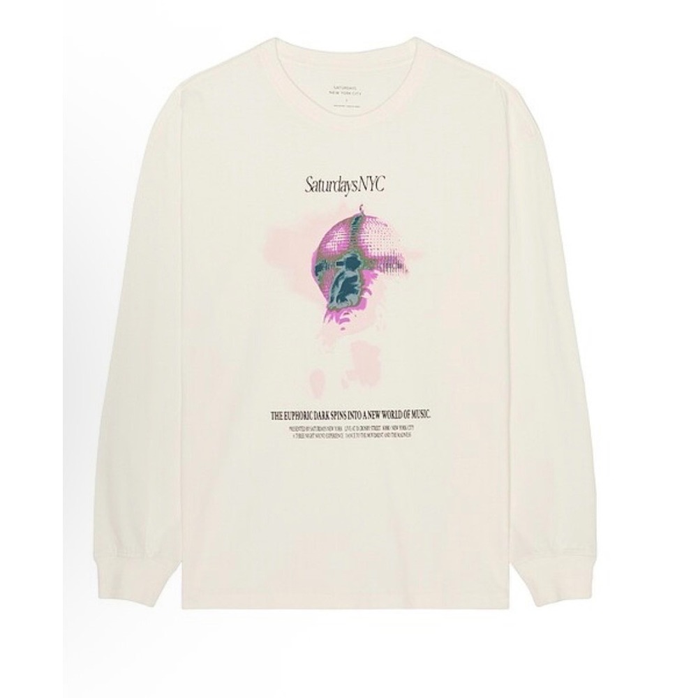 Saturdays NYC Mens Euphoric Dark Graphic Long Sleeve T-Shirt Cream Size M